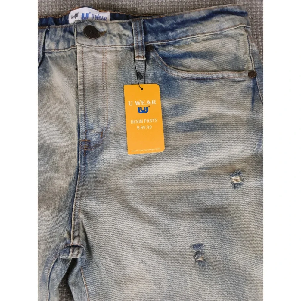 WU WEAR DENIM Mens JEANS NWT Light Wash Distressed 36x32